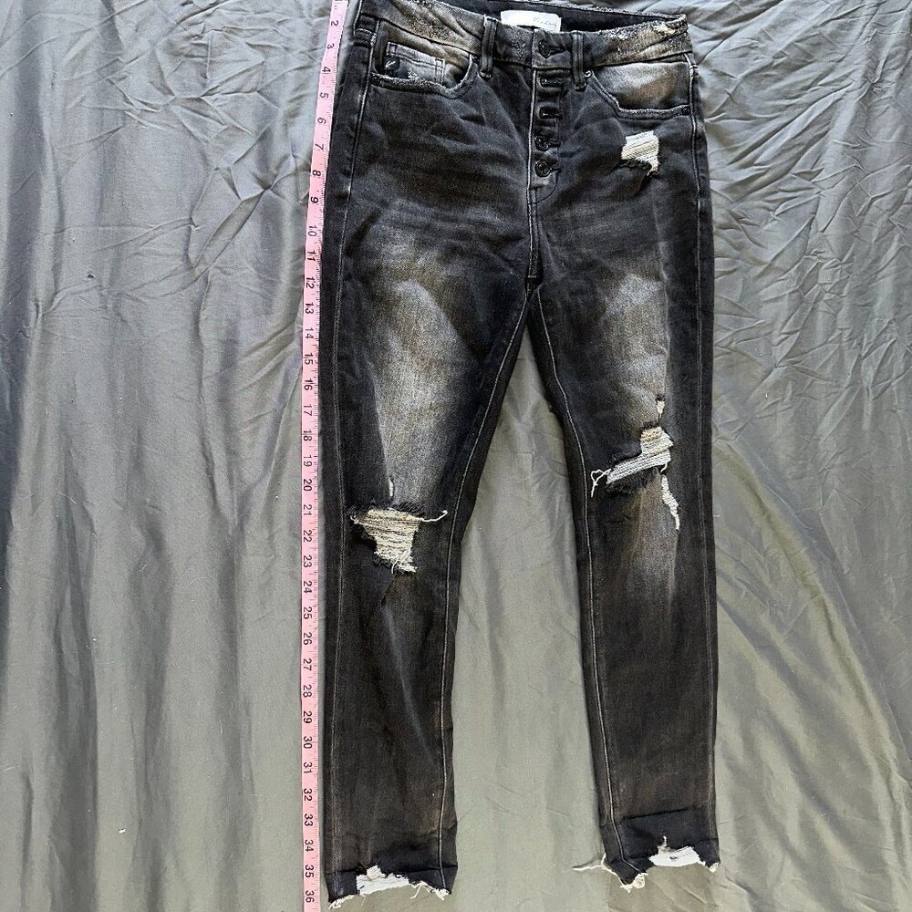 Kancan 4 button high rise distressed black jeans size 7 / 27 skinny - Picture 2 of 9